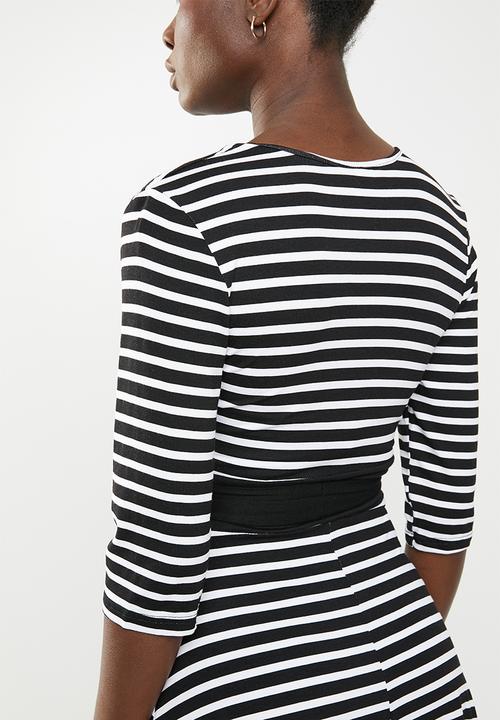 edit - 3/4 sleeve fit and flare dress - black & white