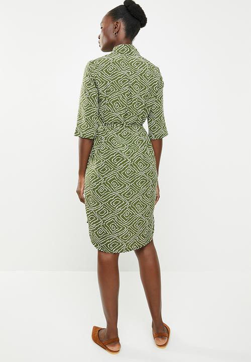 edit - Short sleeve shirt dress - green & white