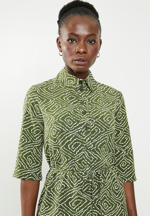 edit - Short sleeve shirt dress - green & white