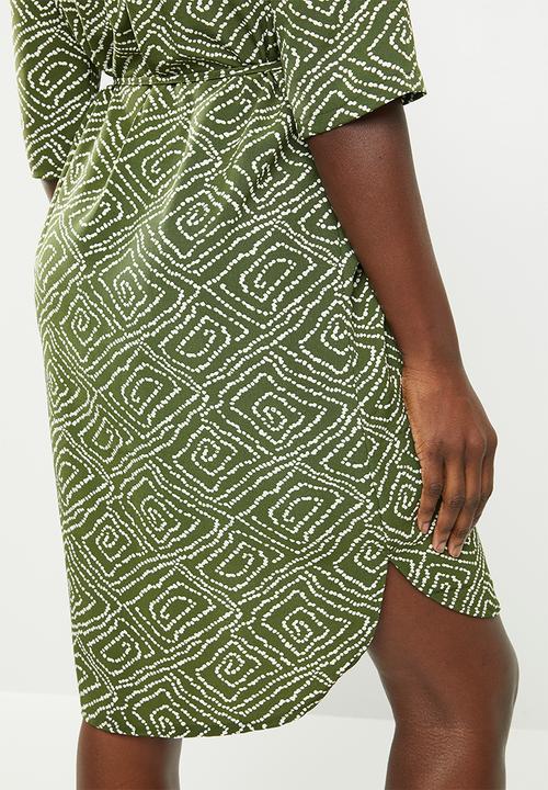 edit - Short sleeve shirt dress - green & white