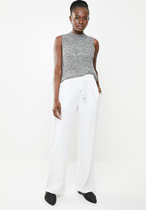 edit - Linen blend pants with draw cord - white