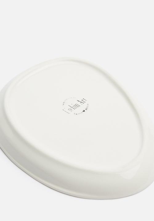 Urchin Art - Oval splash trinket tray - white & black