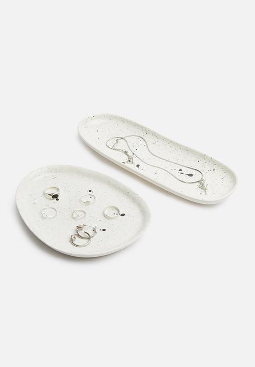 Urchin Art - Oval splash trinket tray - white & black
