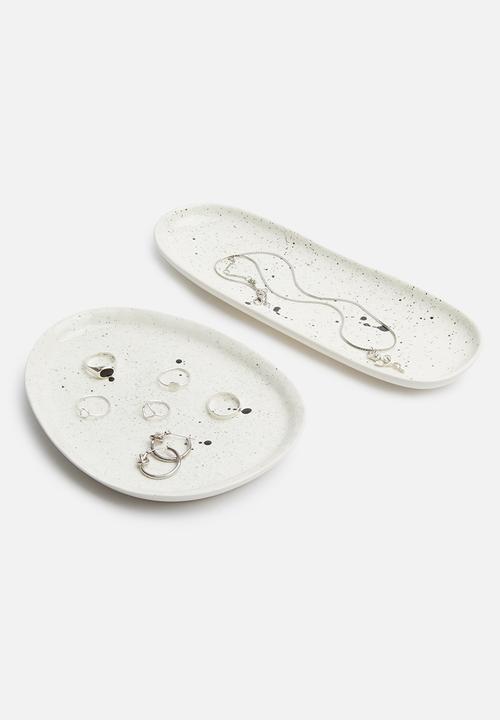 Urchin Art - Oblong splash trinket tray - white & black