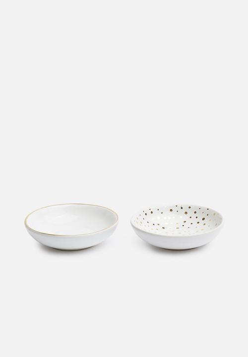 Urchin Art - Gold trinket bowls set of 2 - white & gold