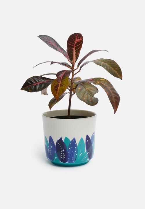 Urchin Art - Borneo outdoor planter - blue & white