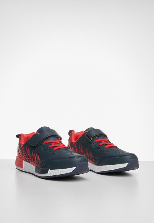 Pop Candy - Flames velcro strap sneaker - navy & red