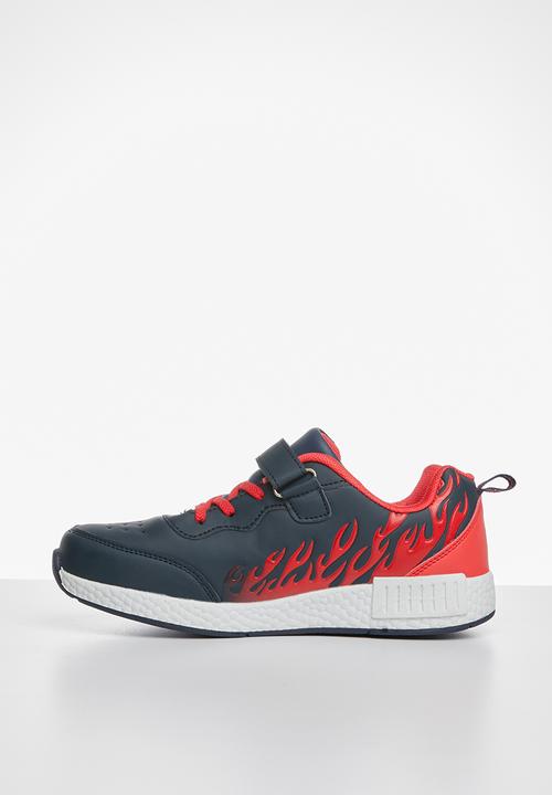 Pop Candy - Flames velcro strap sneaker - navy & red