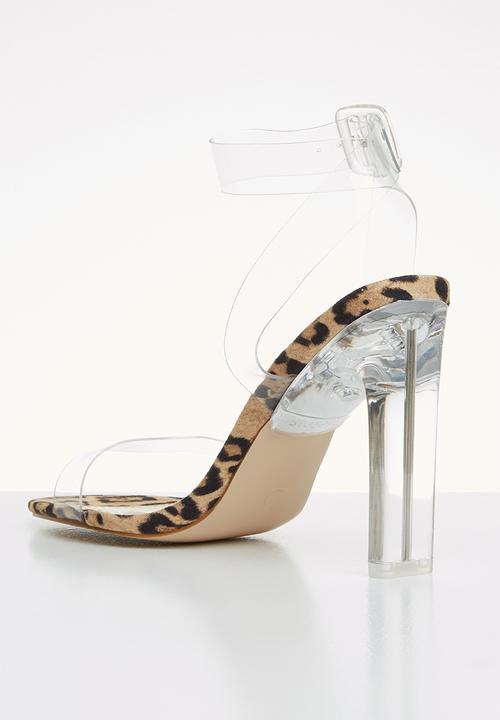 Public Desire - Faux suede transparent heel sandal - brown & black
