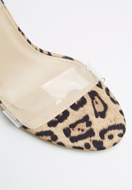 Public Desire - Faux suede transparent heel sandal - brown & black