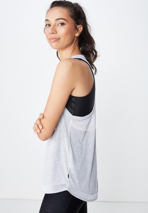 Cotton On - Rib mesh tank top  - grey