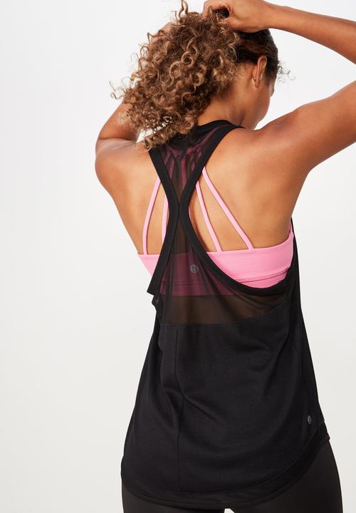 Cotton On - Rib mesh tank top  - black