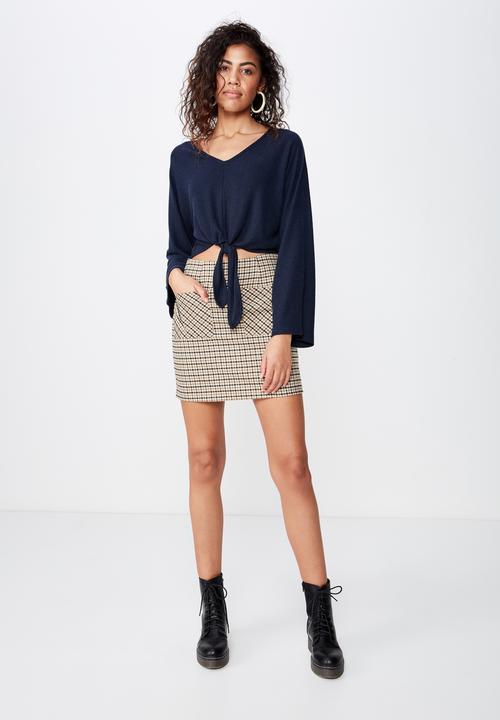 Cotton On - Mac tie front kimono sleeve top  - navy