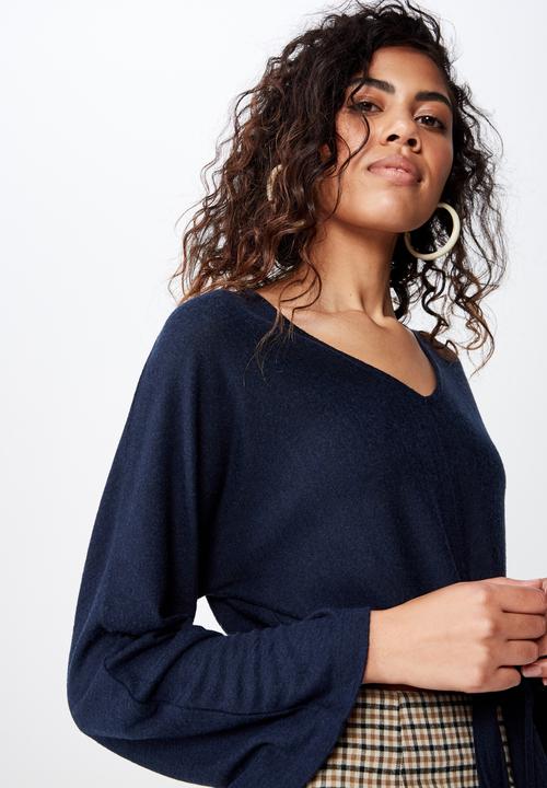 Cotton On - Mac tie front kimono sleeve top  - navy