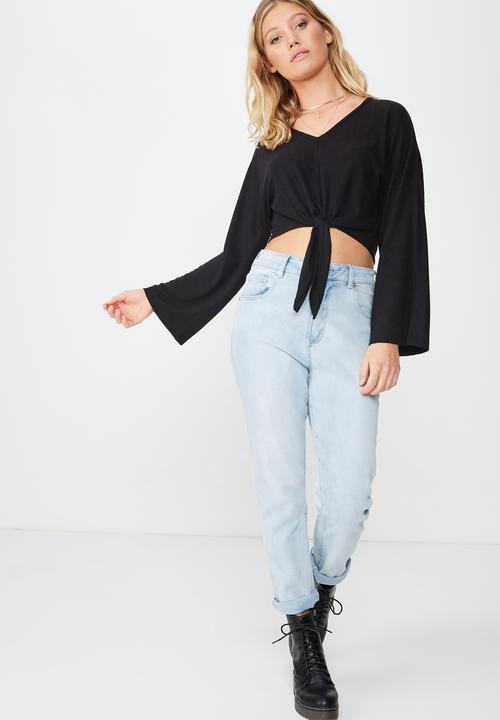 Cotton On - Mac tie front kimono sleeve top  - black