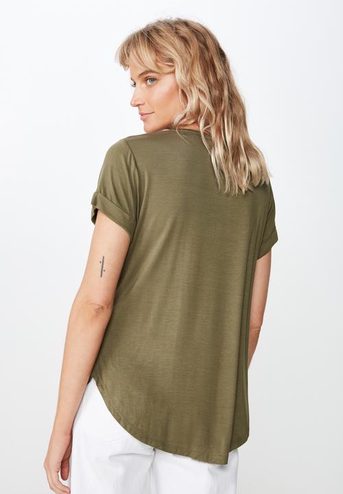 Cotton On - Karly short sleeve v neck top  - green