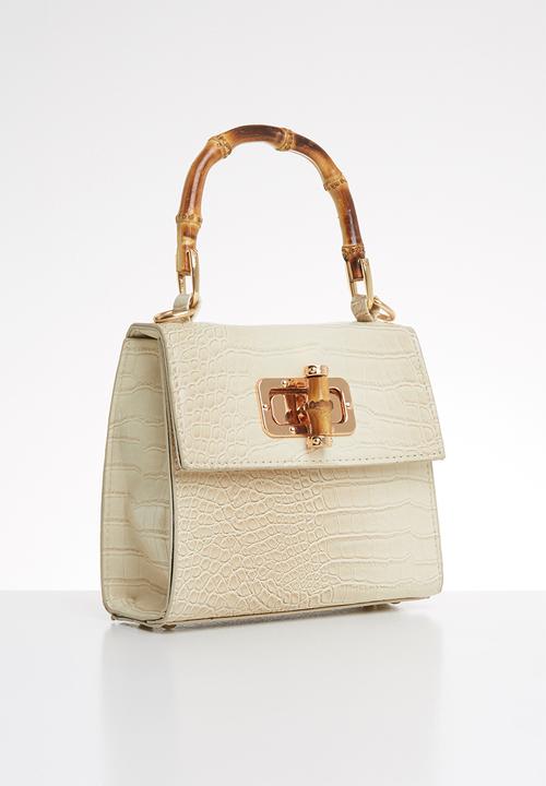 Superbalist - Wooden handle faux croc leather bag - cream