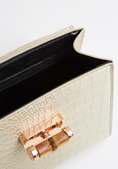 Superbalist - Wooden handle faux croc leather bag - cream