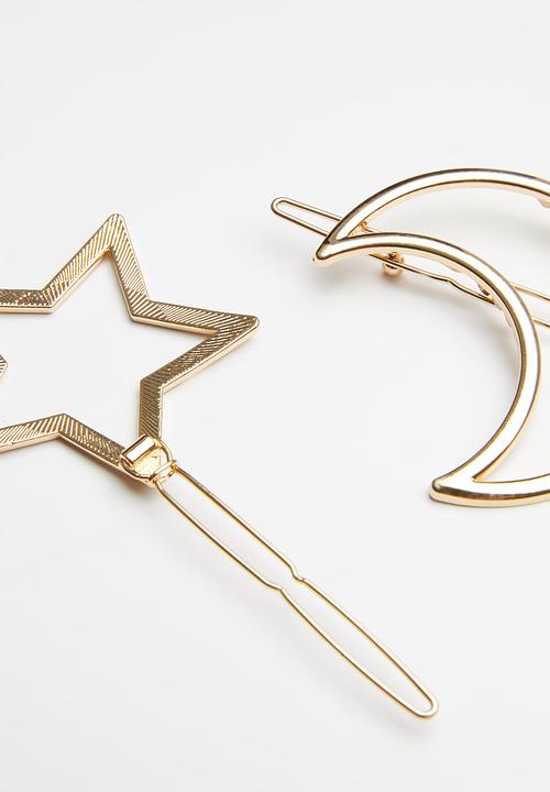 Superbalist - 2 pack star and moon hair clips - gold
