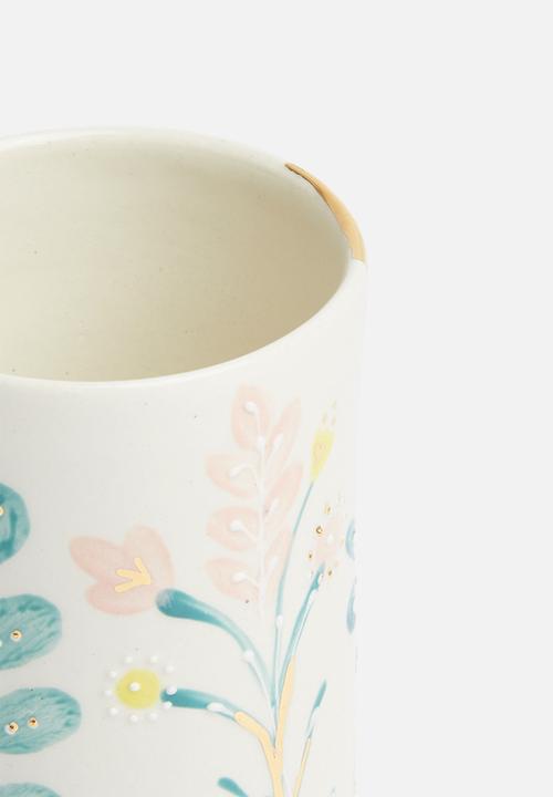 Urchin Art - Floral toothbrush tumbler - white & multi