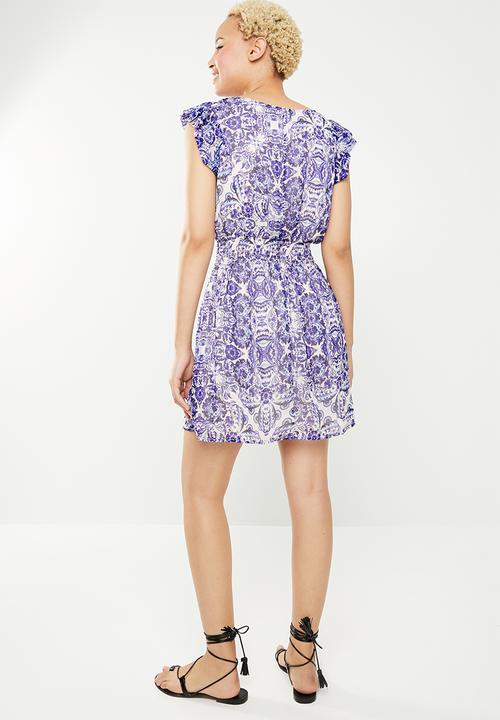 c(inch) - Frill sleeve fit and flare dress - multi