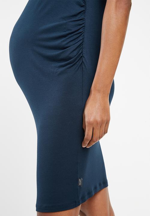 Cherry Melon - Maternity Dobby mesh gauged dress - navy
