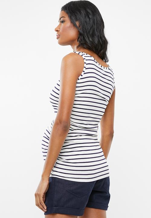 Cherry Melon - Maternity Tank top with side detail - white & navy