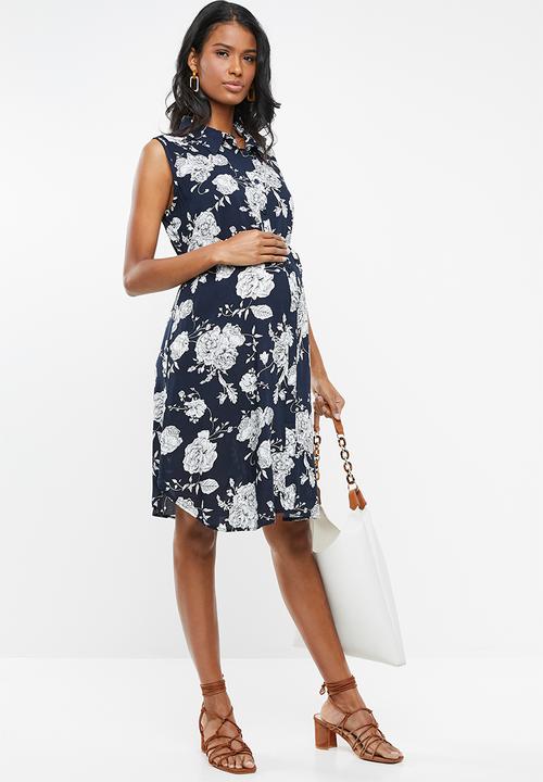 Cherry Melon - Sleeveless shirt dress - navy & white 