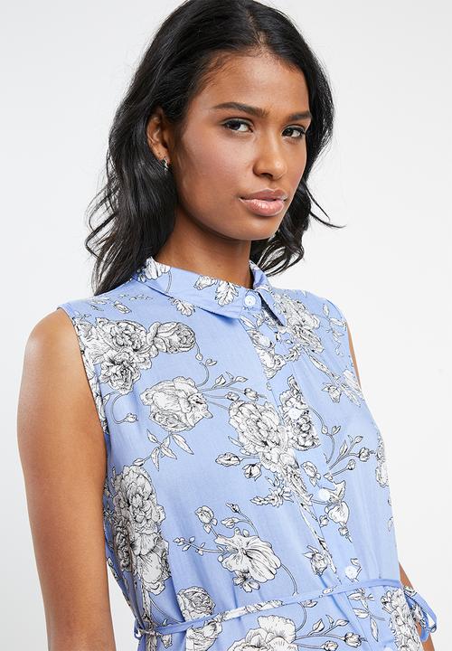 Cherry Melon - Maternity Sleeveless shirt dress - blue & white 