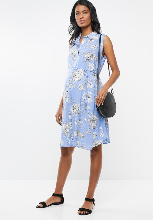 Cherry Melon - Maternity Sleeveless shirt dress - blue & white 
