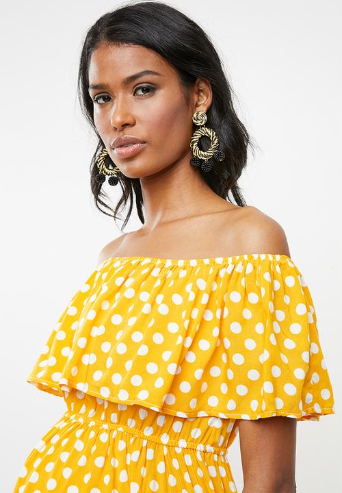 edit Maternity - Bardot frill dress - yellow & white 