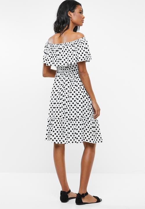 edit Maternity - Bardot frill dress - white & black 