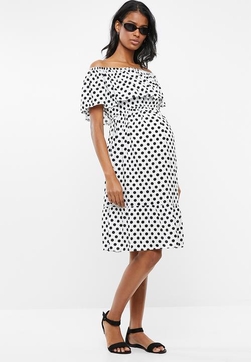 edit Maternity - Bardot frill dress - white & black 