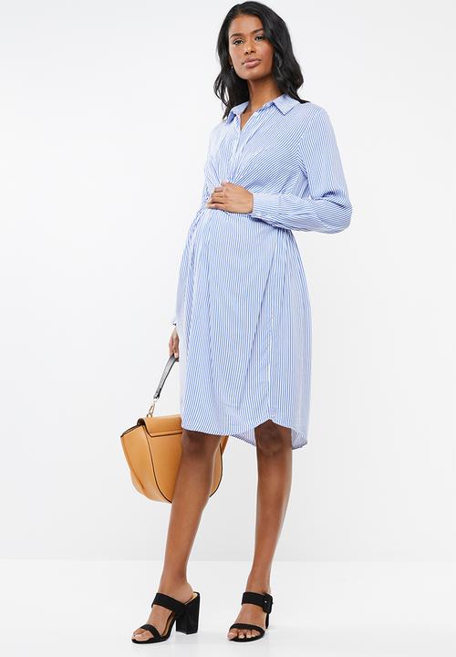 edit Maternity - Twist front maternity shirt dress - blue & white 
