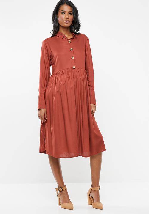 edit Maternity - Button down shirt dress - rust