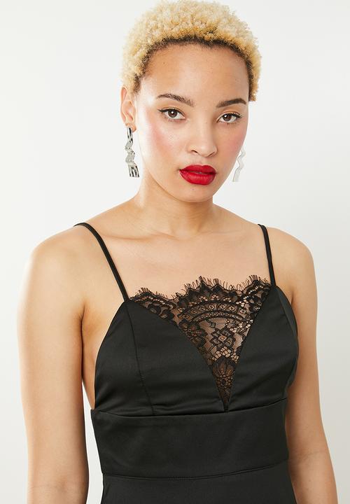 Missguided - Cami satin lace skater dress - black