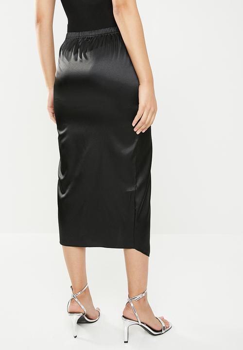 Missguided - Satin wrap front skirt - black