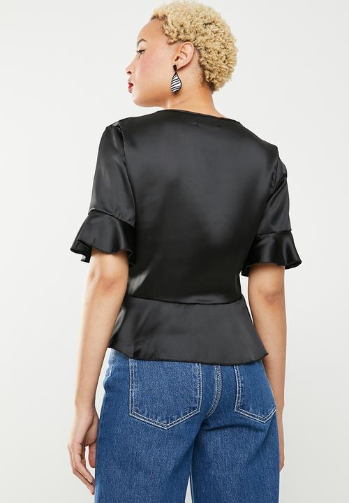 Missguided - Short sleeve tie front crop - black