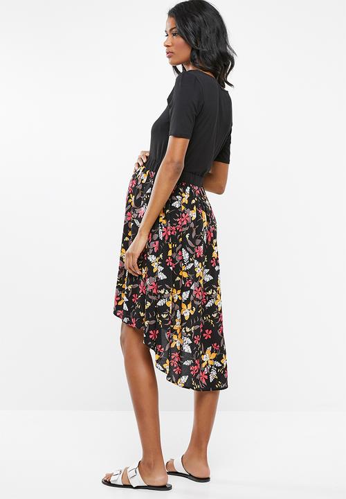 edit Maternity - Dipped hem combo dress - black