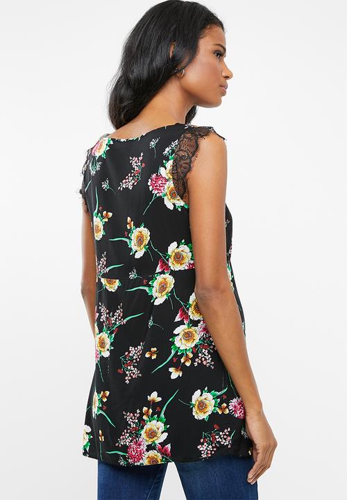 edit Maternity - Maternity Lace Inset floral Tank Top - Black