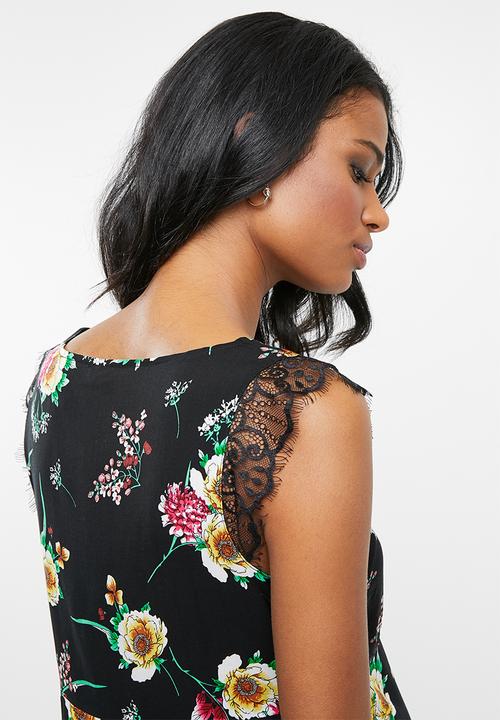 edit Maternity - Maternity Lace Inset floral Tank Top - Black