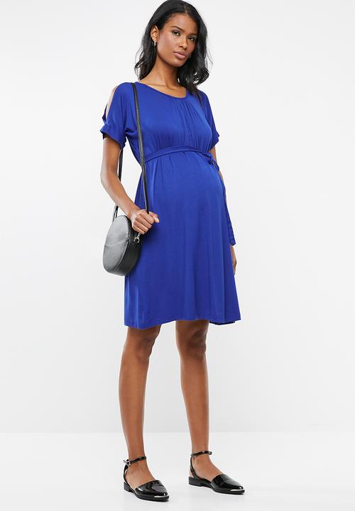 edit Maternity - Cold shoulder short sleeve maxi dress - blue