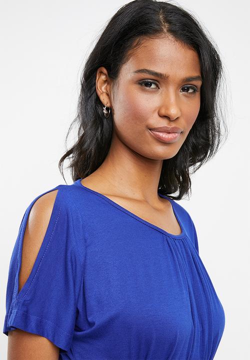 edit Maternity - Cold shoulder short sleeve maxi dress - blue