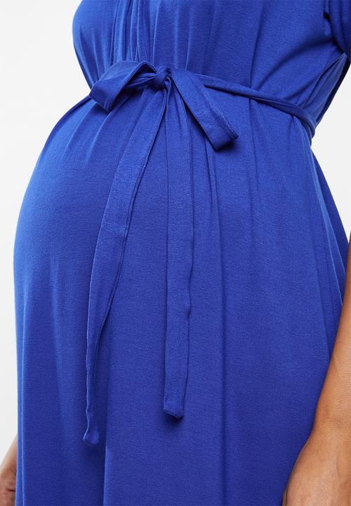 edit Maternity - Cold shoulder short sleeve maxi dress - blue