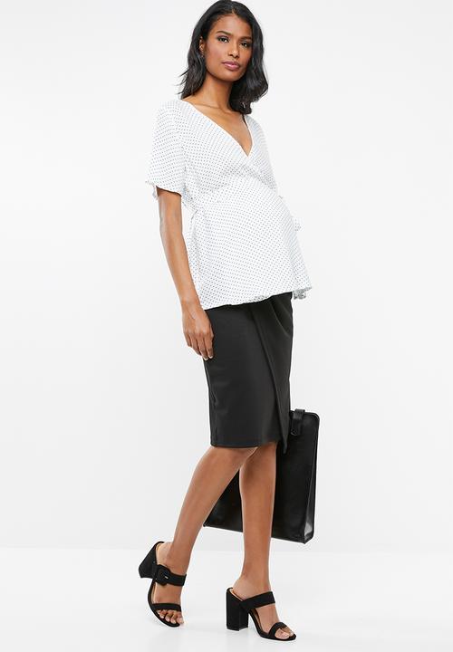 edit Maternity - Polka-dot wrap blouse - white