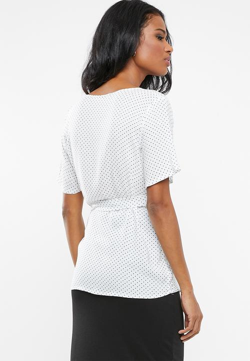 edit Maternity - Polka-dot wrap blouse - white