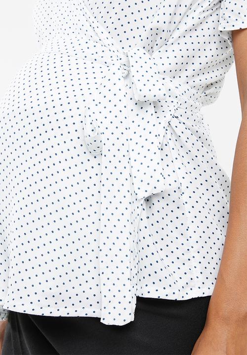 edit Maternity - Polka-dot wrap blouse - white