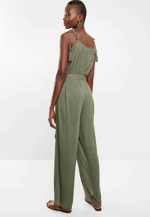 Missguided - Crinkle viscose tie relaxed jumpsuit - green
