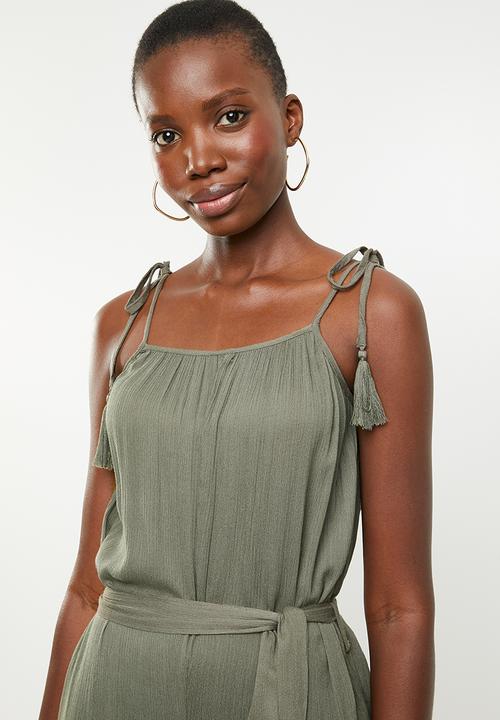 Missguided - Crinkle viscose tie relaxed jumpsuit - green