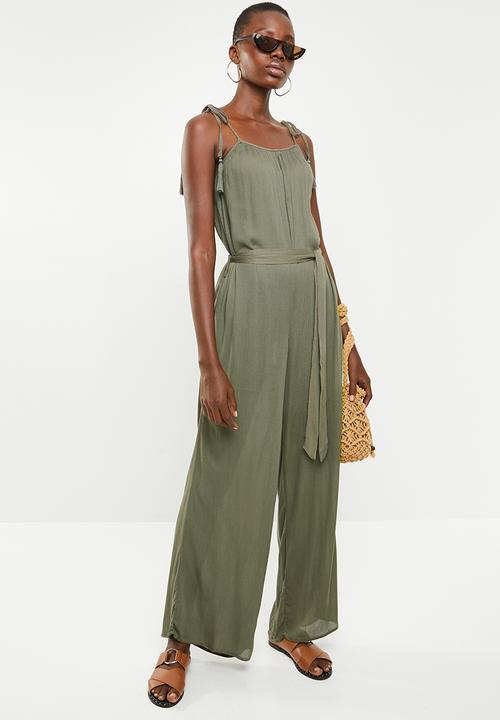 Missguided - Crinkle viscose tie relaxed jumpsuit - green